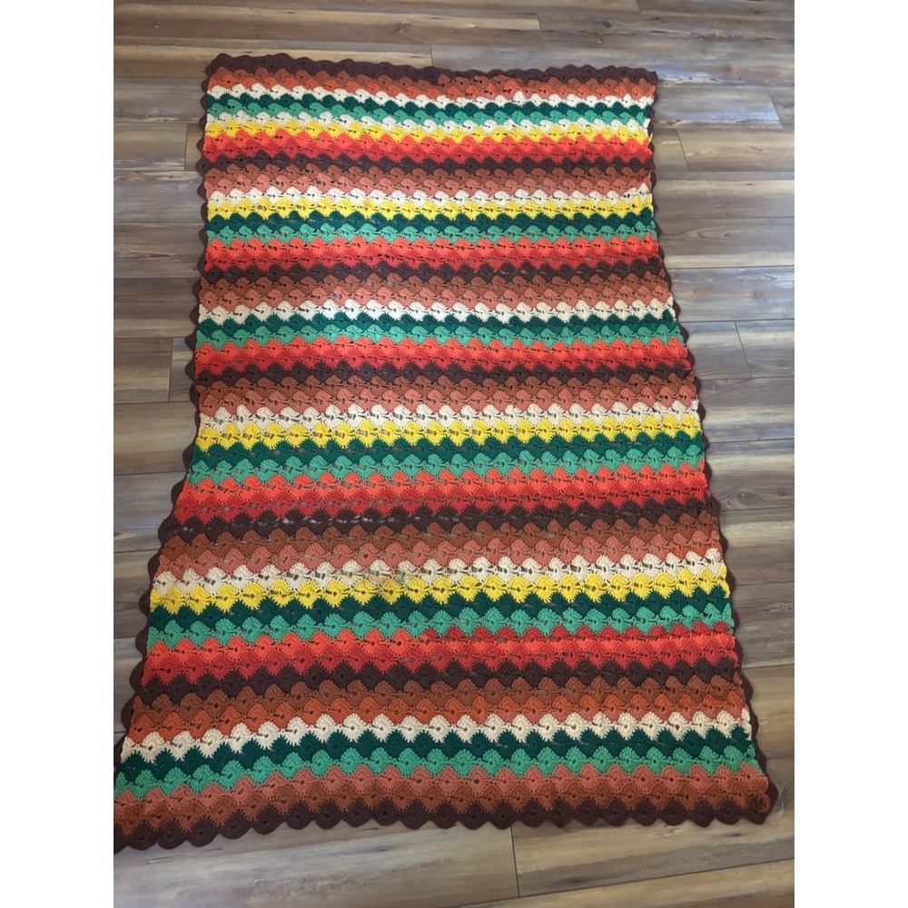 Crochet Zig Zag Afghan Blanket Throw Retro Colors Chevron Pattern 45x70 vtg